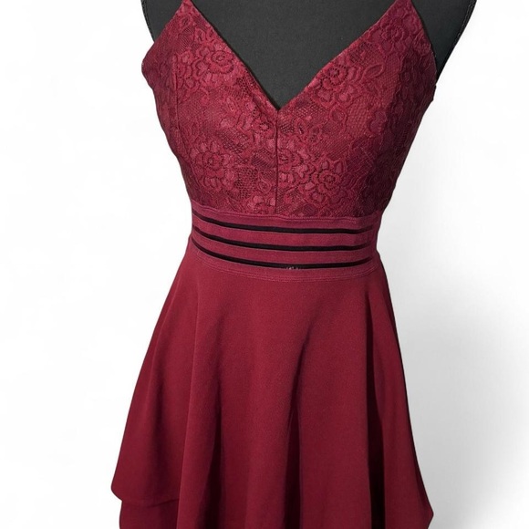 City Triangles Burgundy Lace Mini Dress - Picture 1 of 8